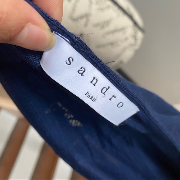 SANDRO PARIS Sleeveless navy Wrap Dress Embroidered back in size 1 or Small EUC - Picture 8 of 10